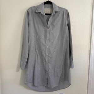 Grant & Grace The Amalfi Blue‎ White Striped Button Down Shirt Dress MEDIUM